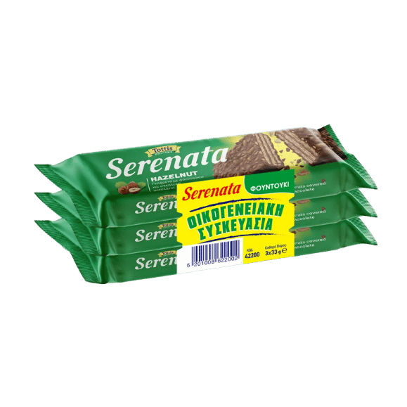 Haselnuss Waferschokolade (3x33g) Serenata von Tottis bei Araxxon - Hochwertiges griechisches Produkt. Haselnuss Waferschokolade (3x33g) Serenata από Tottis στο Araxxon - Αυθεντικό ελληνικό προϊόν.
